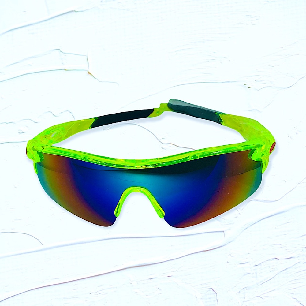 Electric Lime & Red Mirrored Sport Sunglasses UV400 Deadstock NEW NWT
